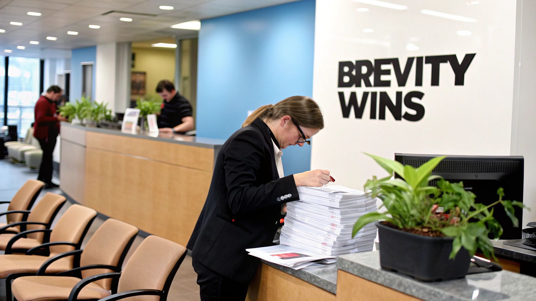 A person quickly scanning a letter of interest on their computer screen