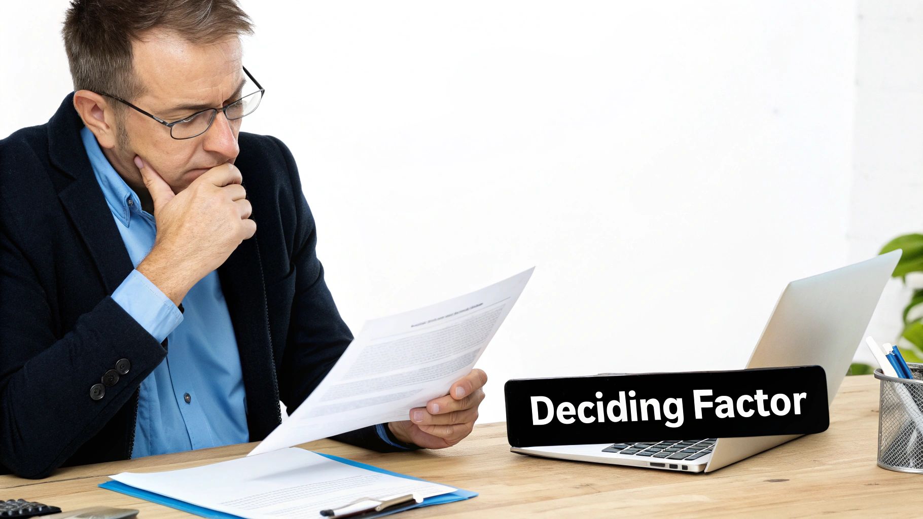 Professor writing a reference letter for a student at a desk